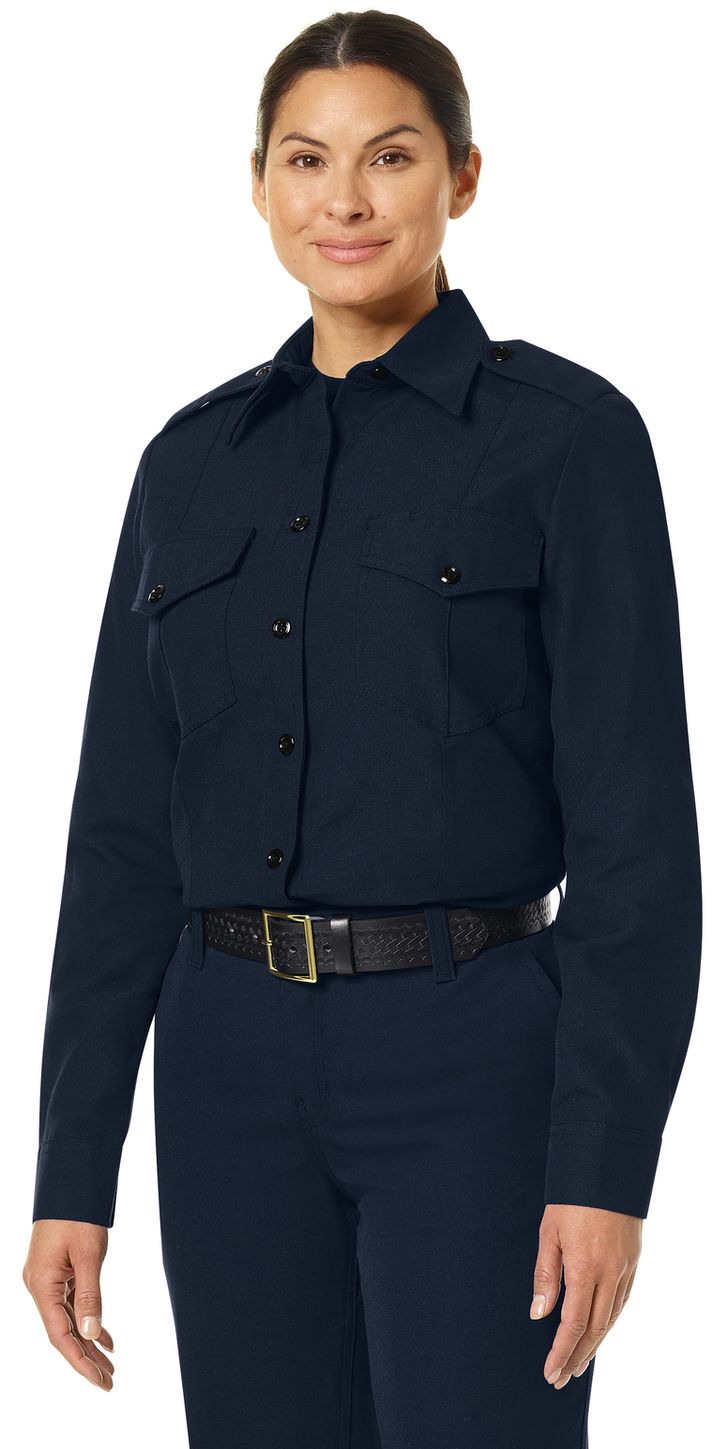 Workrite FR Women's Fire Chief Shirt FSC5, Classic Long Sleeve Midnight Navy Example Left