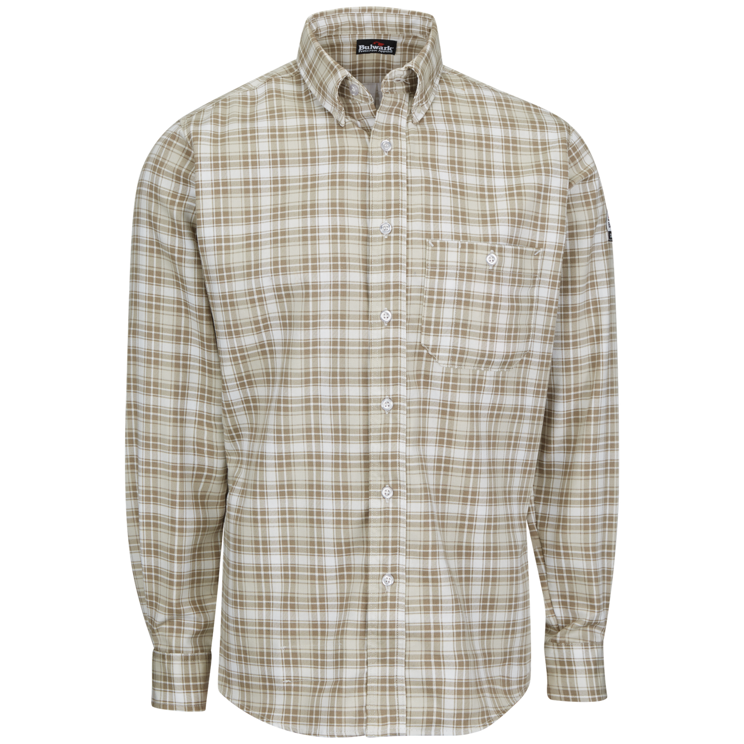 Bulwark-fr-slp2-long-sleeve-shirt-khaki-plaid-front