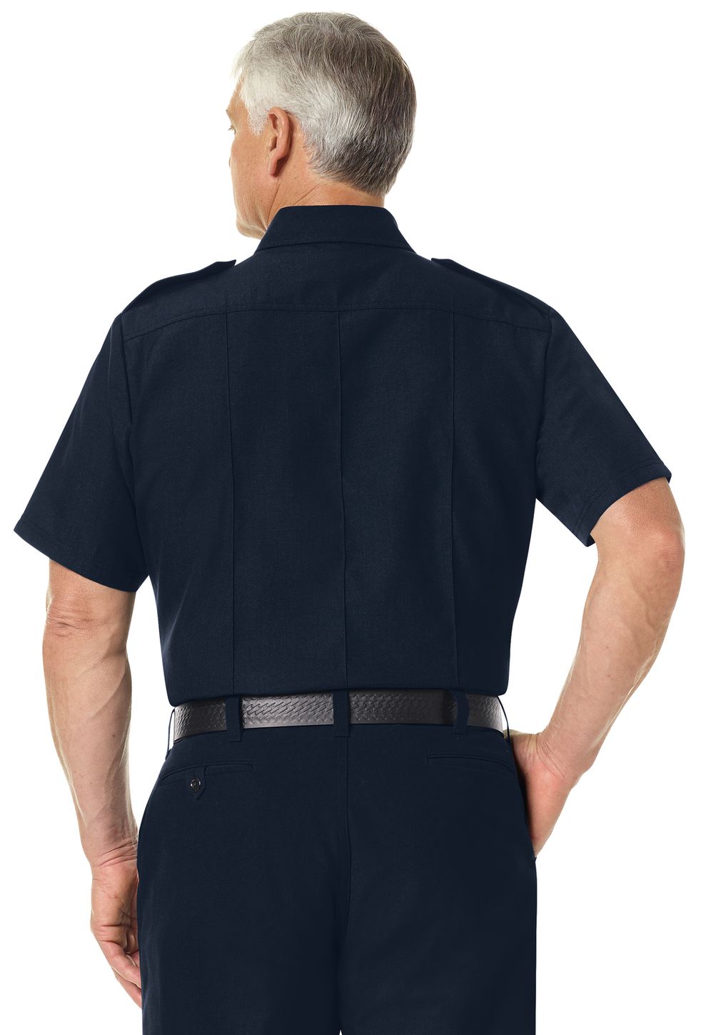 Workrite FR Shirt FSC6, Fire Chief, Classic Short Sleeve Midnight Navy Example Back