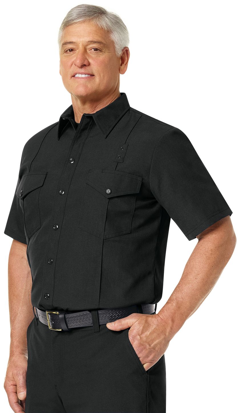 Workrite FR Firefighter Shirt FSF2 Classic Short Sleeve Black Example Left