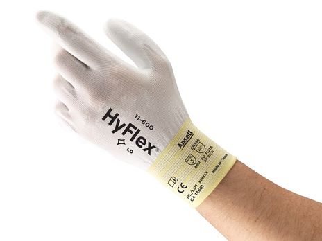 Ansell HyFlex Nylon Gloves 11-600 PU - Palm Coated All White Back