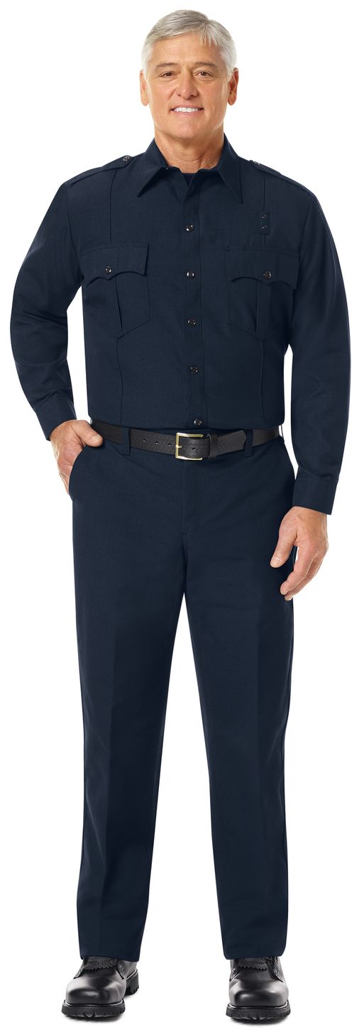 Workrite FR Fire Officer Shirt FSE0 Classic Long Sleeve Midnight Navy Example Front