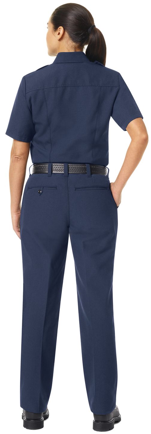 Workrite FR Women's Fire Officer Shirt FSE3, Classic Short Sleeve Navy Example Back