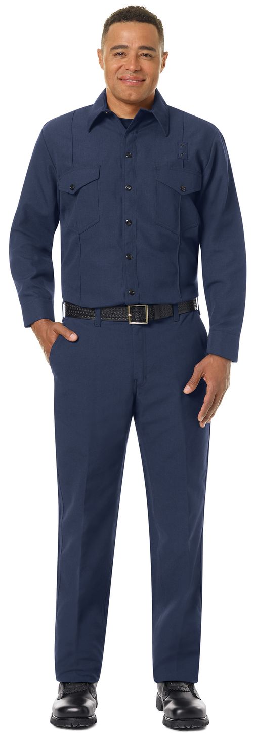 Workrite FR Firefighter Shirt FSF0 Classic Long Sleeve Navy Blue Example Front
