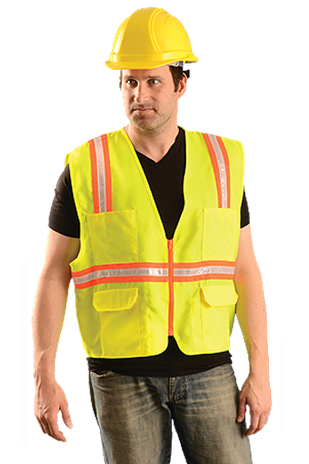 Occunomix LUX-XTRANS Hi-Viz Solid Two-Tone Surveyor Vest Yellow Front Example