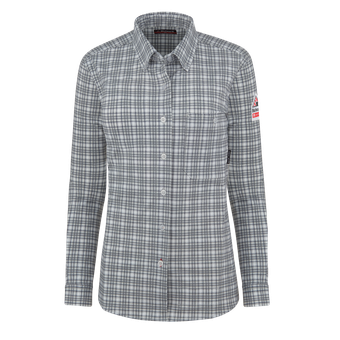 Bulwark-fr-stg3-womens-flex-knit-button-down-shirt-charcoal-front