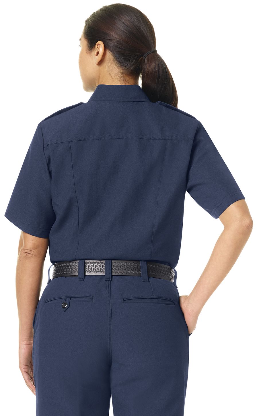 Workrite FR Women's Chief Shirt FSC7, Classic Short Sleeve Navy Example Back