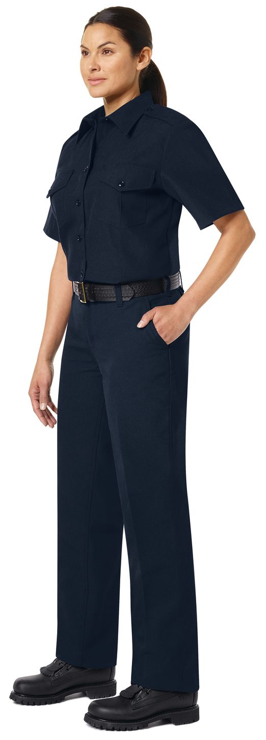 Workrite FR Women's Chief Shirt FSC7, Classic Short Sleeve Midnight Navy Example Left