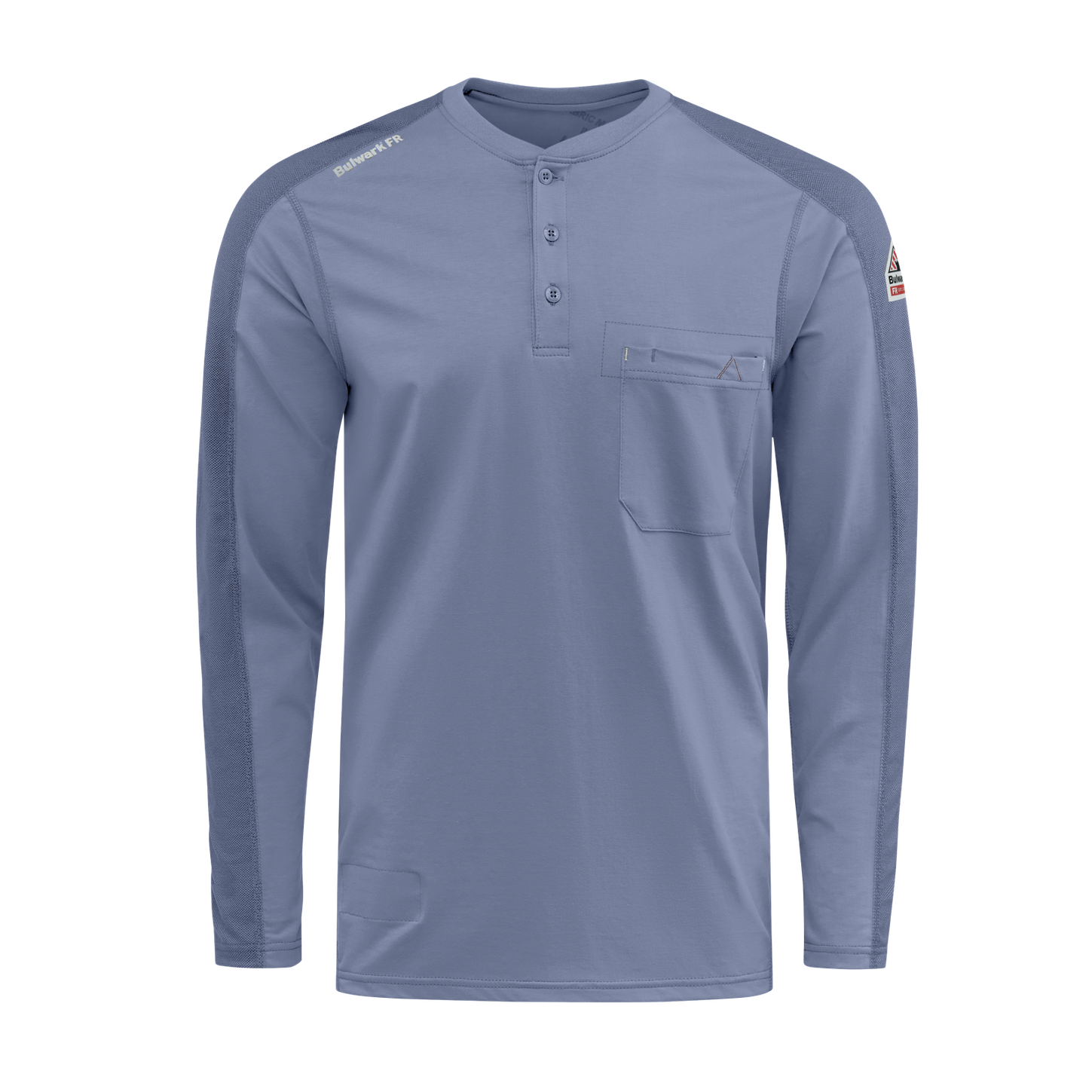 Bulwark-fr-stl2-mens-flex-knit-henley-light-blue-front