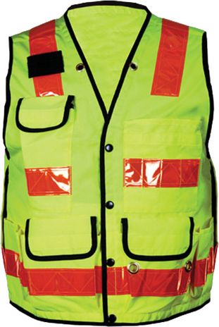 OK-1 Premium Safety Vests TSLV, TSV - Class 2 Solid Polyester Twill Fluorescent Lime Orange Stripes