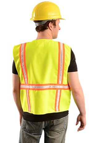Occunomix LUX-XTRANS Hi-Viz Solid Two-Tone Surveyor Vest Yellow Back Example