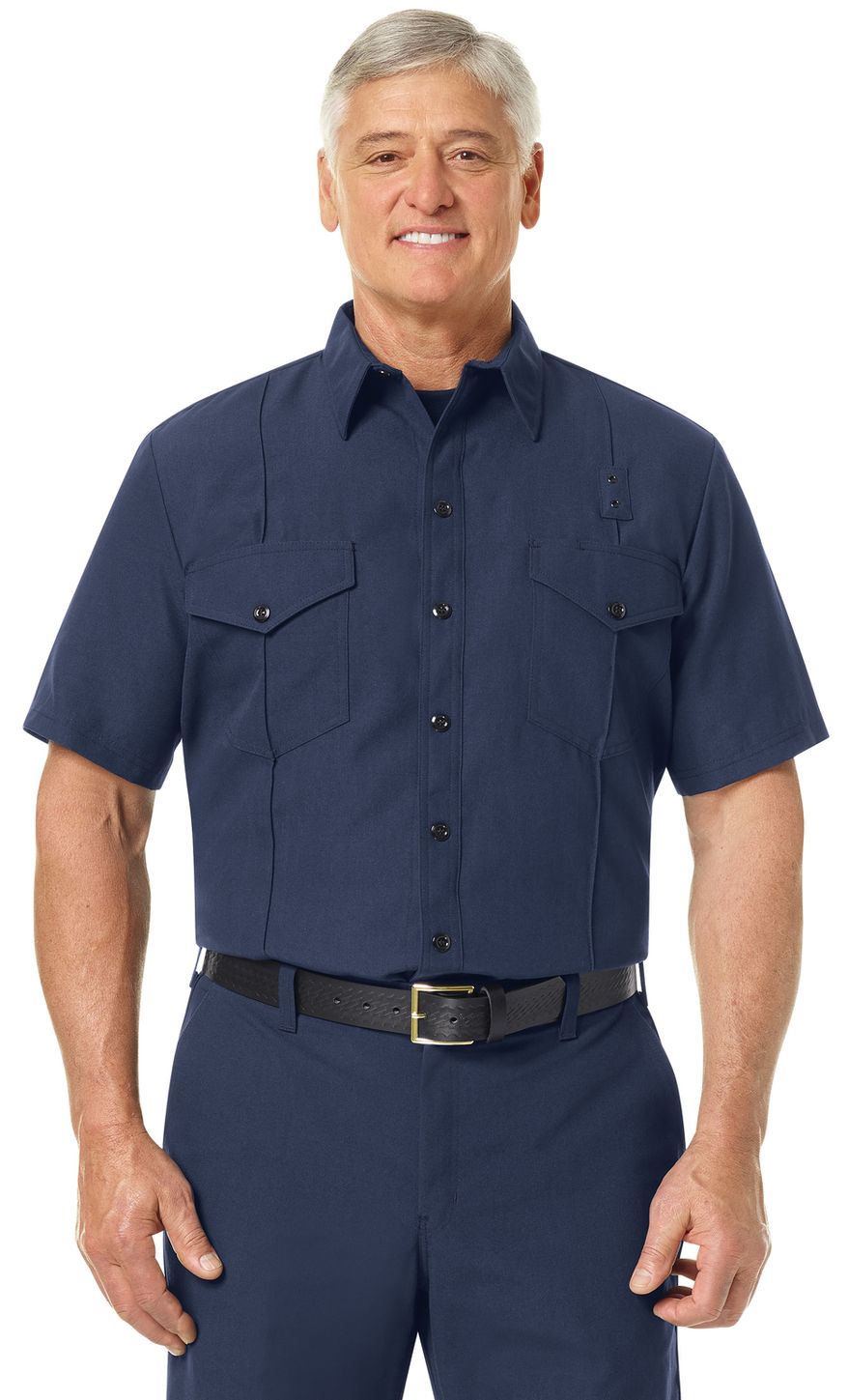 Workrite FR Firefighter Shirt FSF2 Classic Short Sleeve Navy Example Front